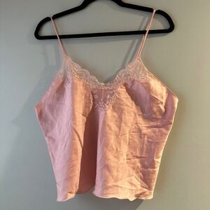 Vintage Victorias Secret Gold Label Pink Lace Satin Camisole Top Large USA Made
